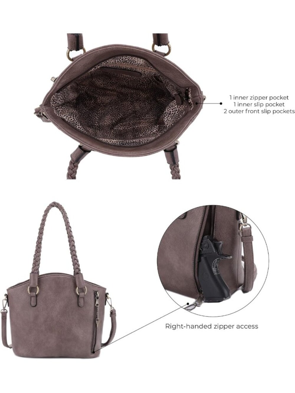 Stylish Concealed Carry Tote Bag for Women - Lock & Key Satchel Purse with - Picture 5 of 6